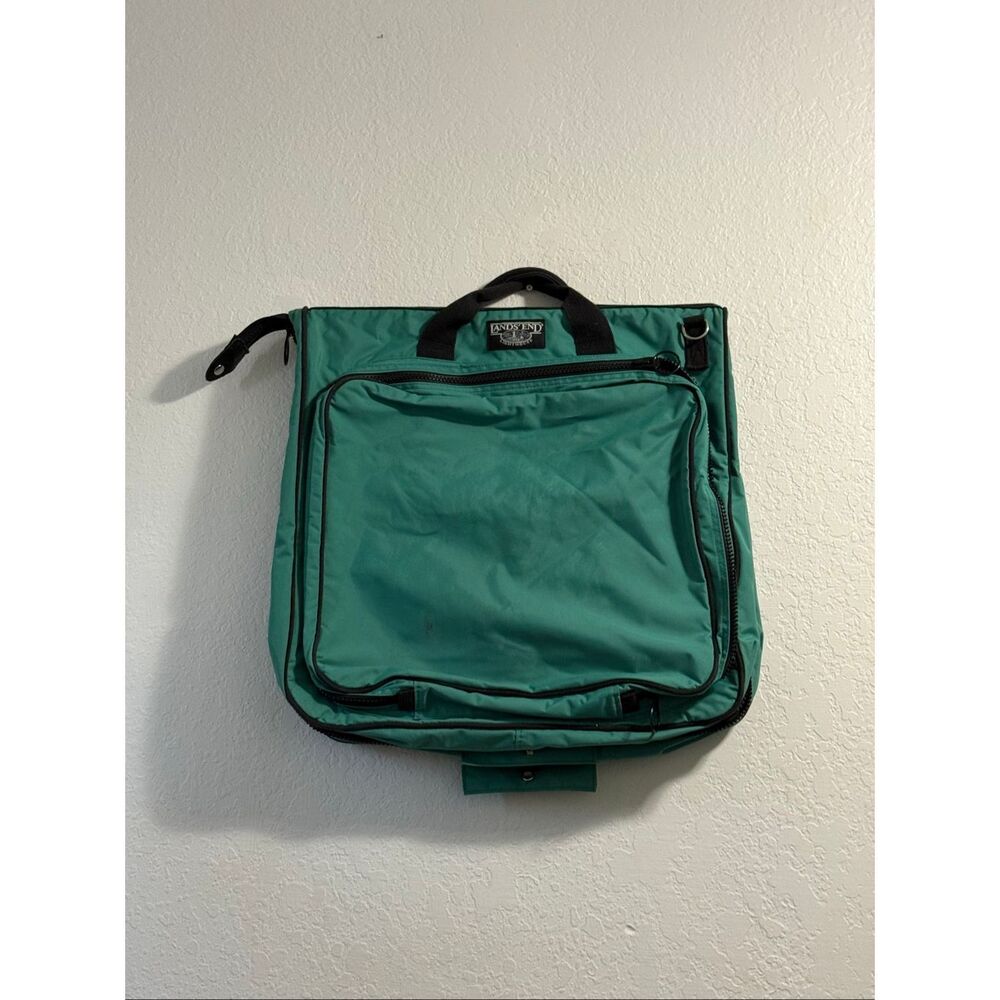 Vintage Lands End Lighthouse Teal Garment Bag / Carry Bag Combo Suitcase